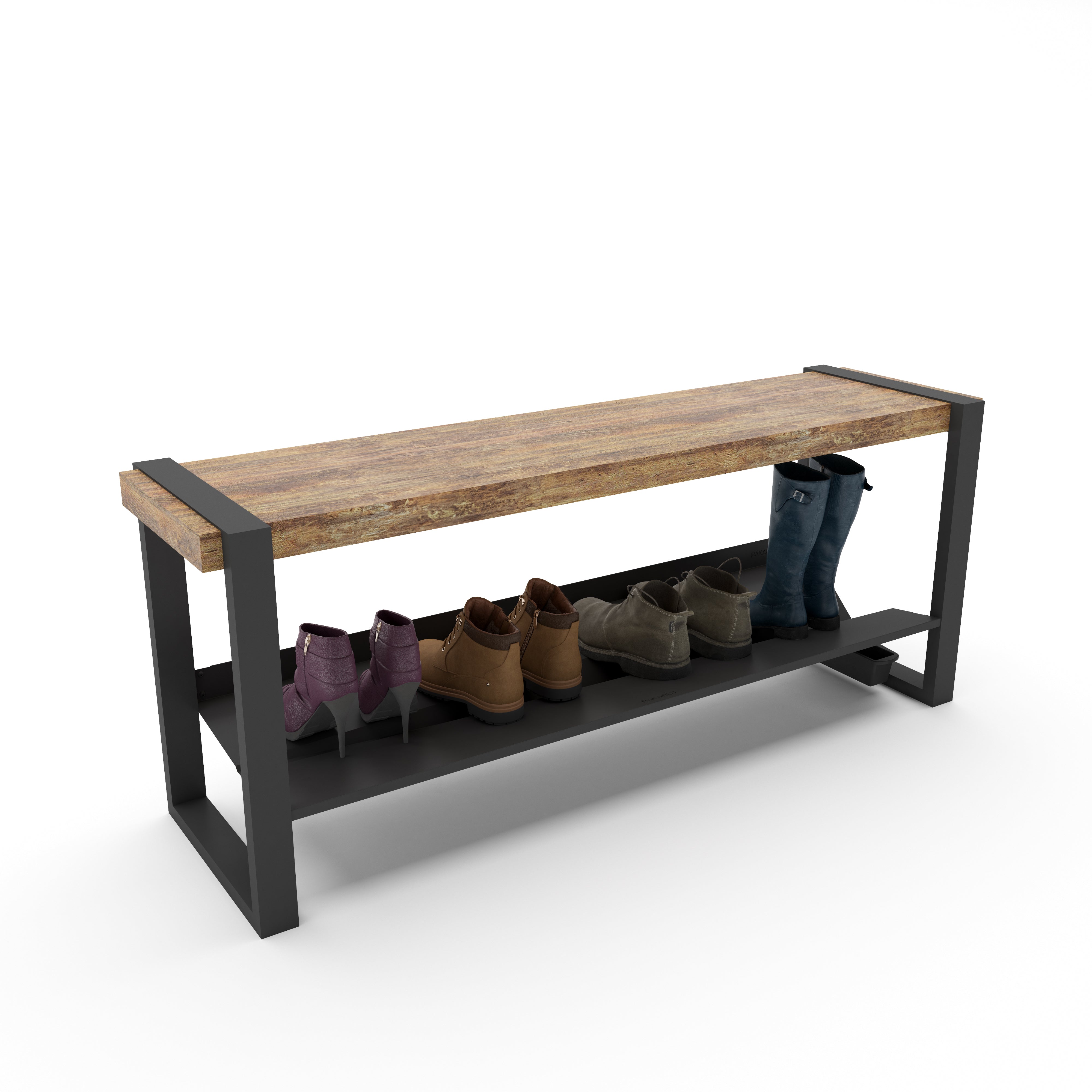 Entrance benches with footwear shelf that funnels water into a container - Rakabot