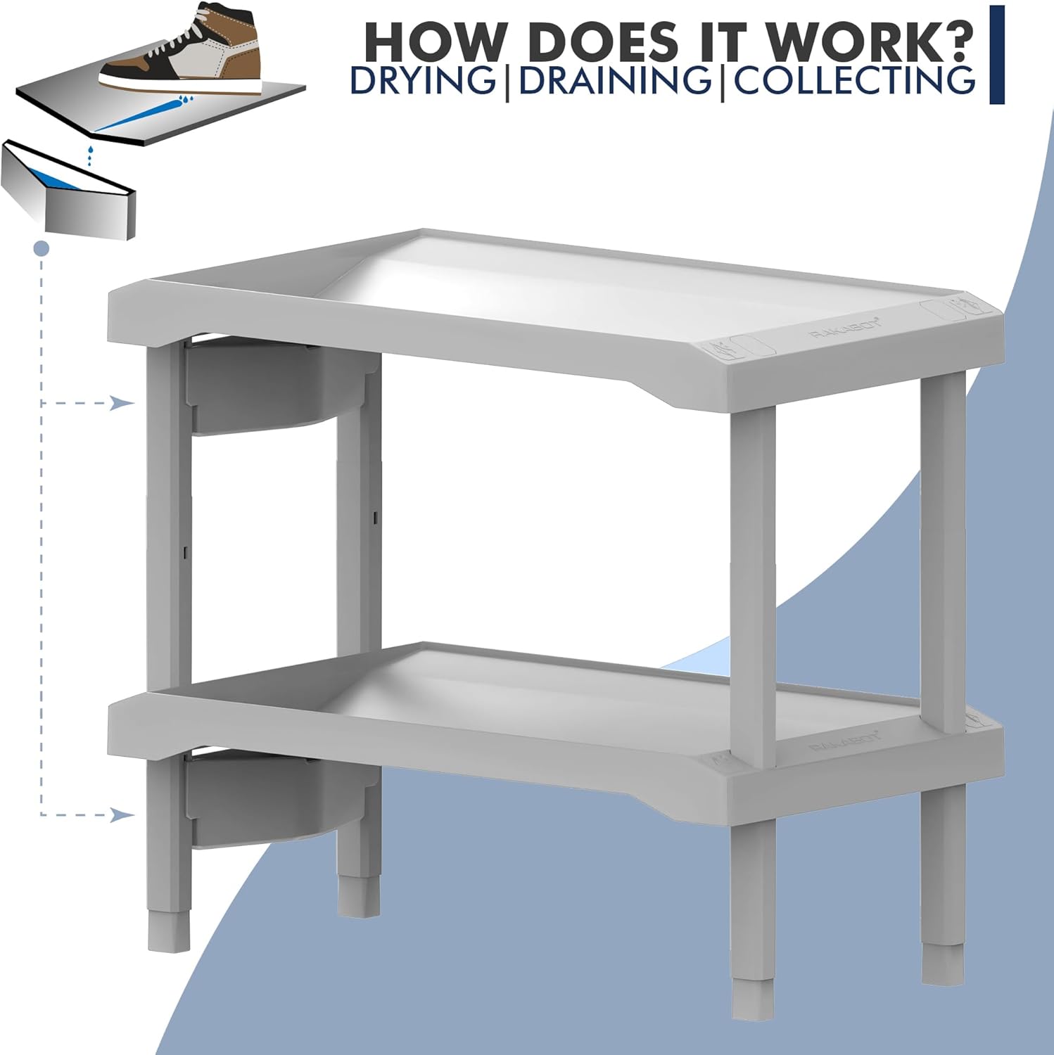 Boot Rack Channeling Water Into Containers - Practical & Stackable - Rakabot Plastico