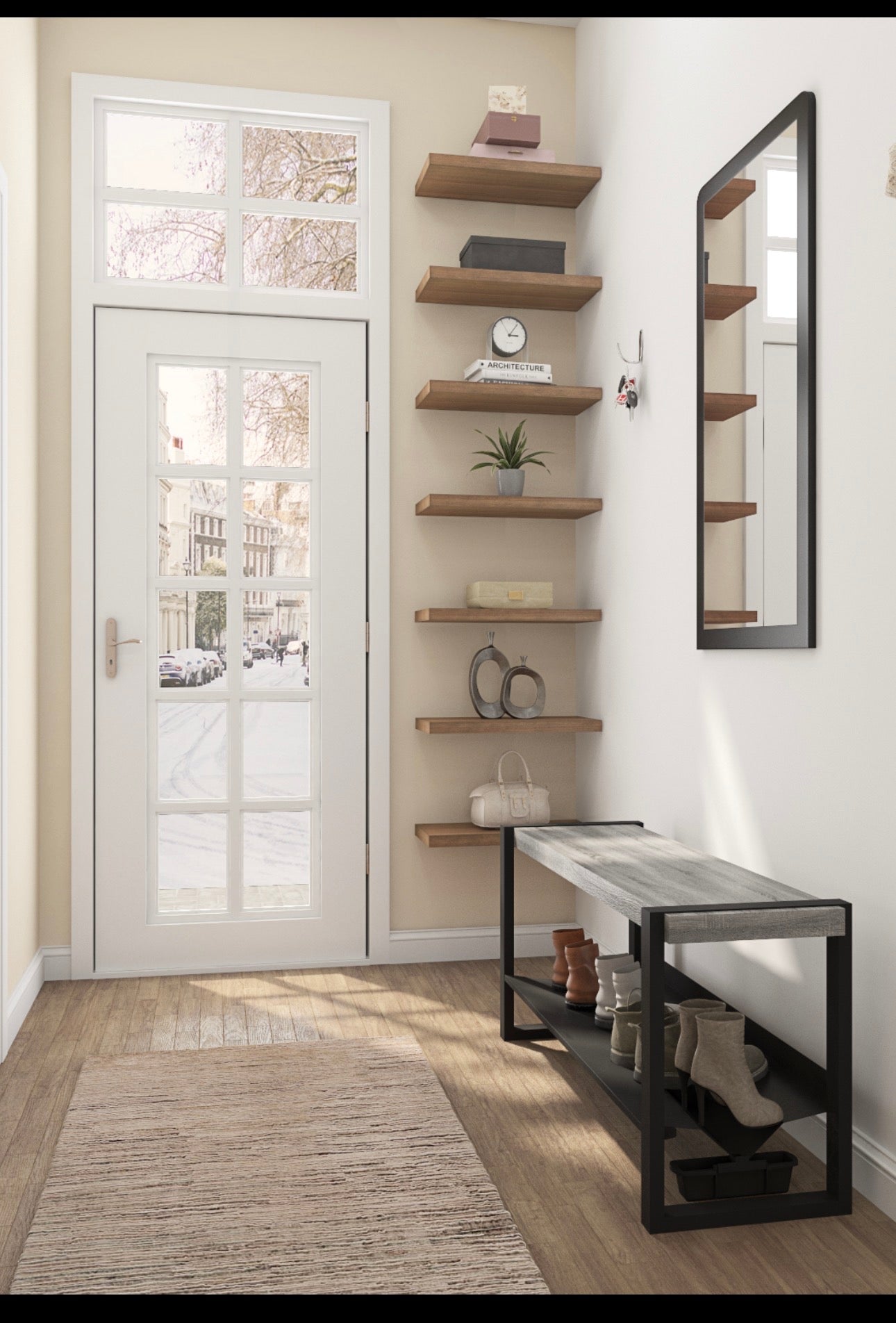 Sturdy & Strong Entrance Bench Channeling Water Into Containers - strong enough for 400+ pounds- Rakabot Moderno