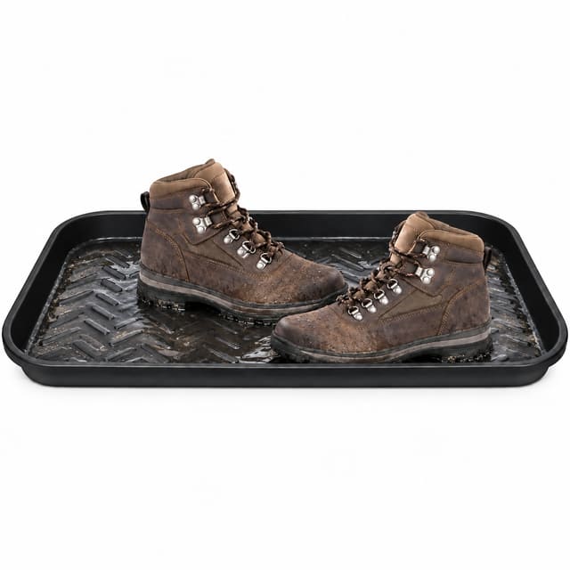 Illustration of a floor tray holding a pair of boots